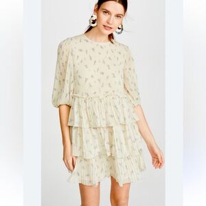 GANNI georgette plisse ruffle tiered dress